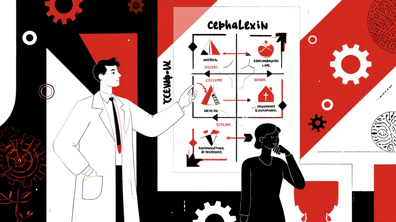Arzt erklärt einem Patienten die Wahl des richtigen Antibiotikums.