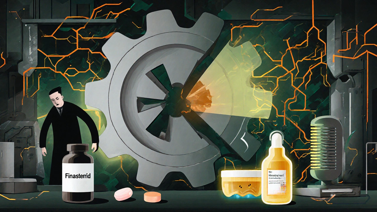 Gigantisches Enzym, das von Pillen und natürlichen Mitteln blockiert wird, in Konstruktivismus-Stil.