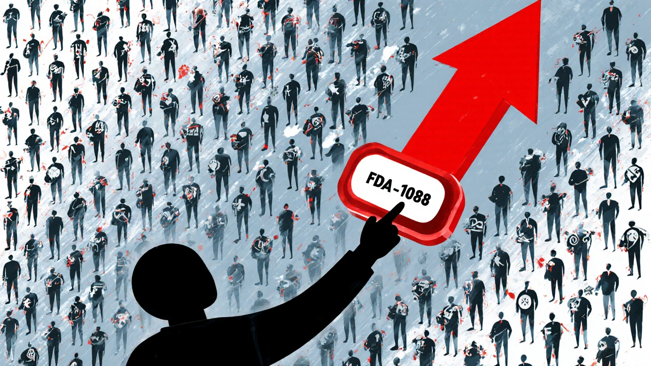 Datenfeld aus Menschen mit Symptomen, eine Person meldet sie an die FDA