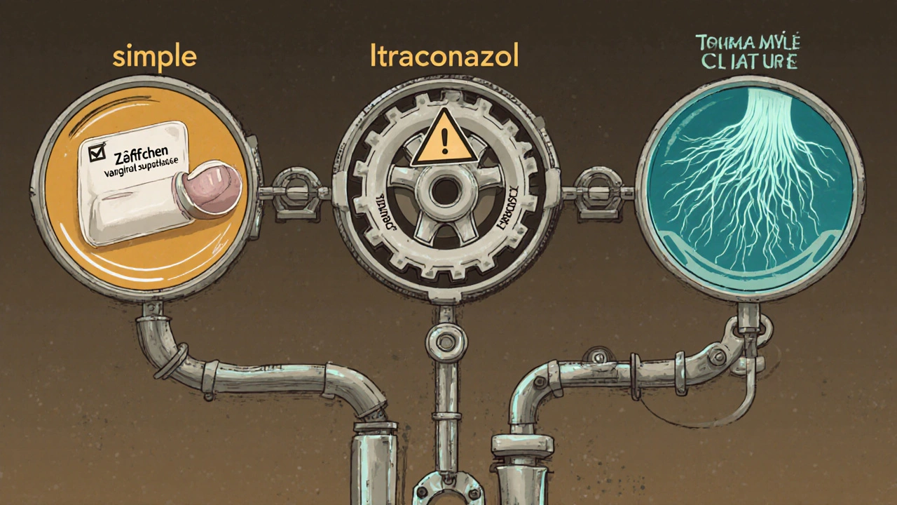 Entscheidungsbaum als mechanisches Konstrukt mit drei Behandlungswegen aus geometrischen Formen