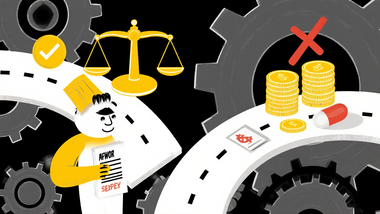 Rezept aufgeteilt in günstiges Generikum und teures Originalmedikament mit Symbolen