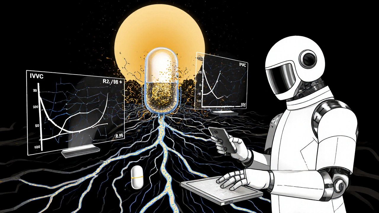 Wissenschaftler verbindet Tablet mit biologischem Netzwerk und Korrelationsgraphen in der Luft