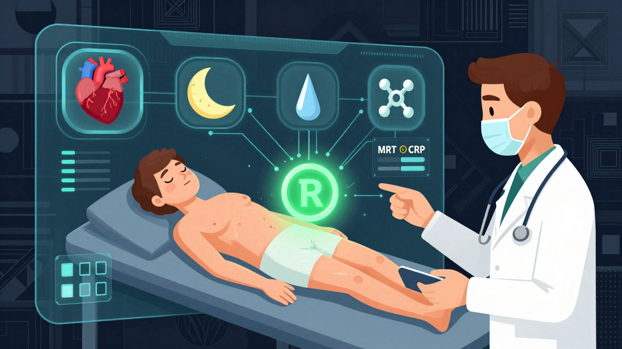 Digitales Dashboard mit Symptomen und Diagnosedaten, das Patient und Arzt verbindet