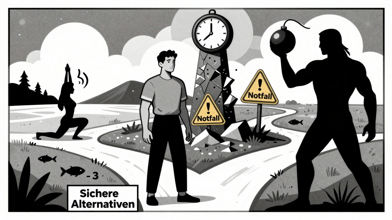 Mensch steht an einer Kreuzung: sichere Stressbewältigung vs. gefährliche Kombination mit Schilddrüsenmedikamenten.