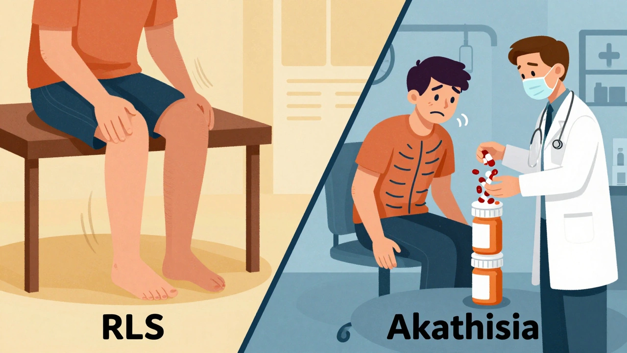 Vergleich: Unruhe in den Beinen (RLS) vs. innere Qual (Akathisia) mit wachsender Pillenmenge.