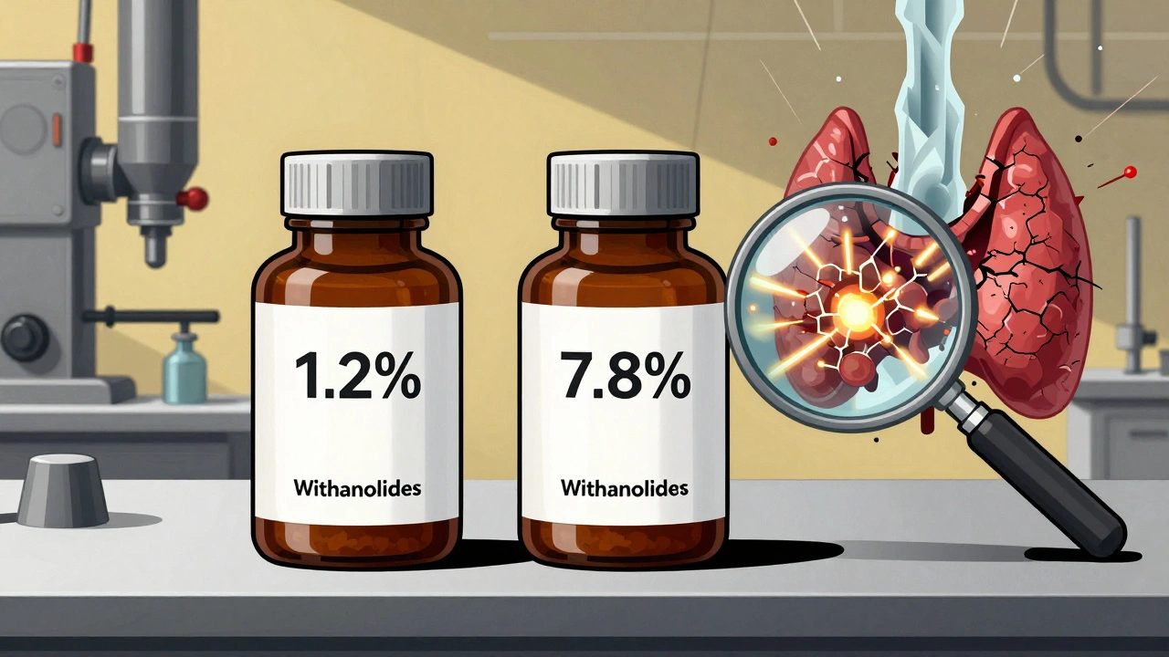 Zwei Ashwagandha-Produkte mit unterschiedlicher Wirkstoffkonzentration, verursachen unvorhersehbare Schilddrüsenreaktionen.