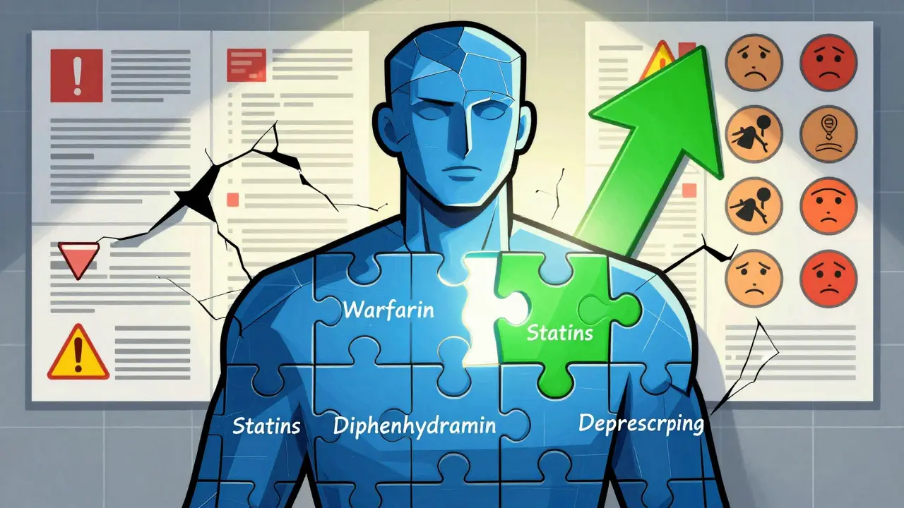 Menschengestalt aus Medikamenten-Puzzlestücken, ein Teil fehlt, Licht strahlt durch die Lücke.
