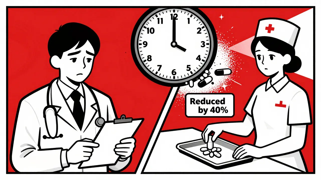 Ein US-Arzt zögert, während in Japan ein Preisraster Generika als Standard darstellt – Konstruktivistische Grafik mit roten und schwarzen Linien.