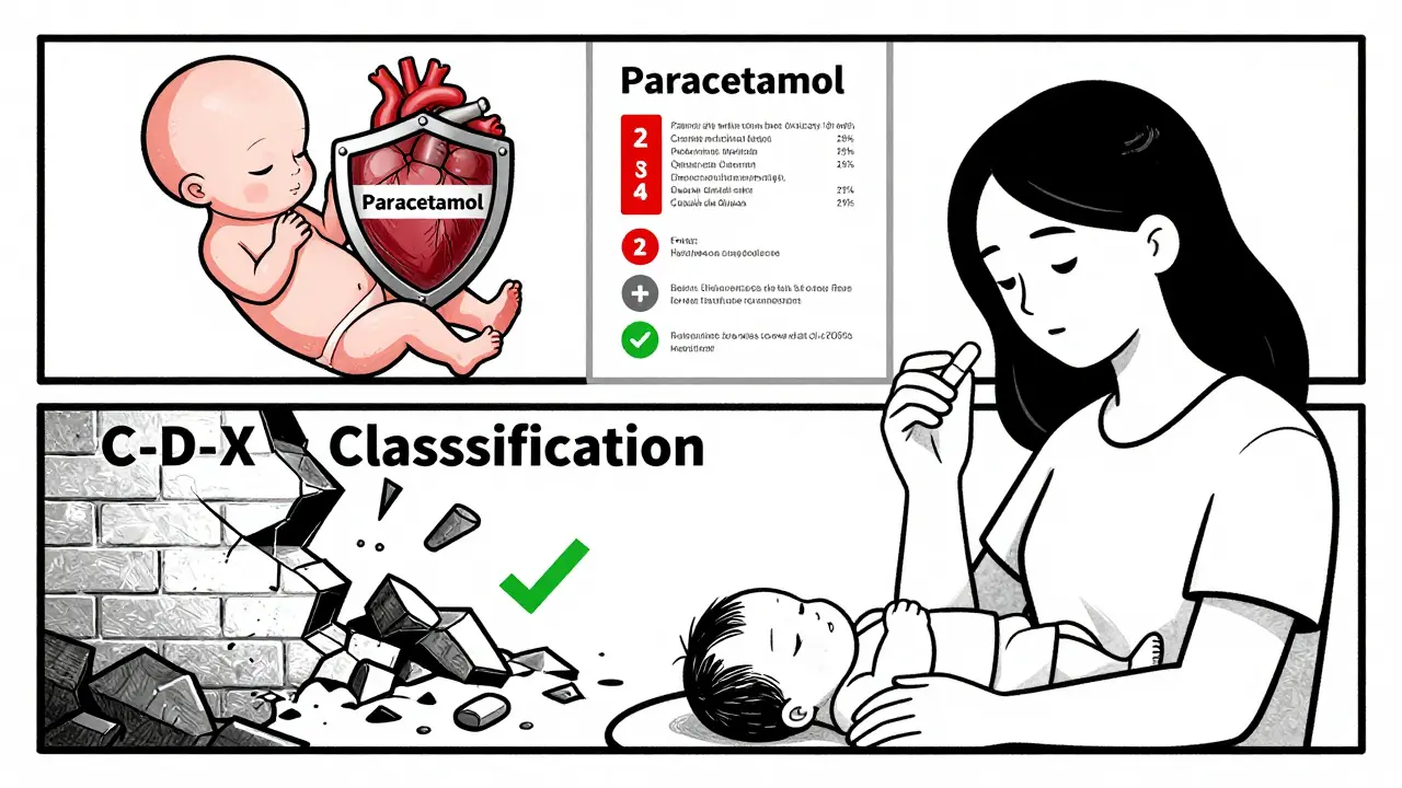 Fötus mit geschütztem Herzen, Mutter nimmt sichere Medikamente, veraltete Klassifikation bricht zusammen.