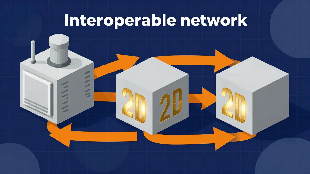 Illustration einer vernetzten pharmazeutischen Lieferkette mit serialisierten Medikamentenpackungen.