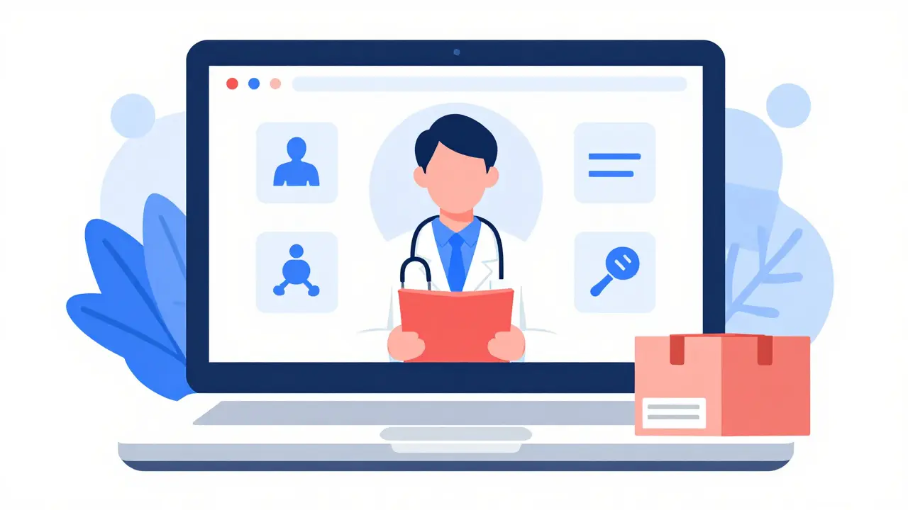 Sichere Telemedizin-Beratung für Finpecia über Laptop