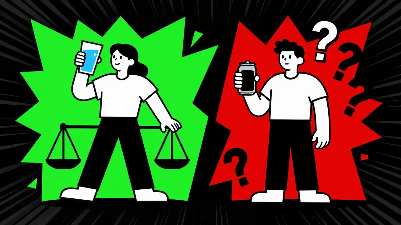 Vergleichs-Illustration: Wasser fördert Abnehmen besser als Diätgetränke