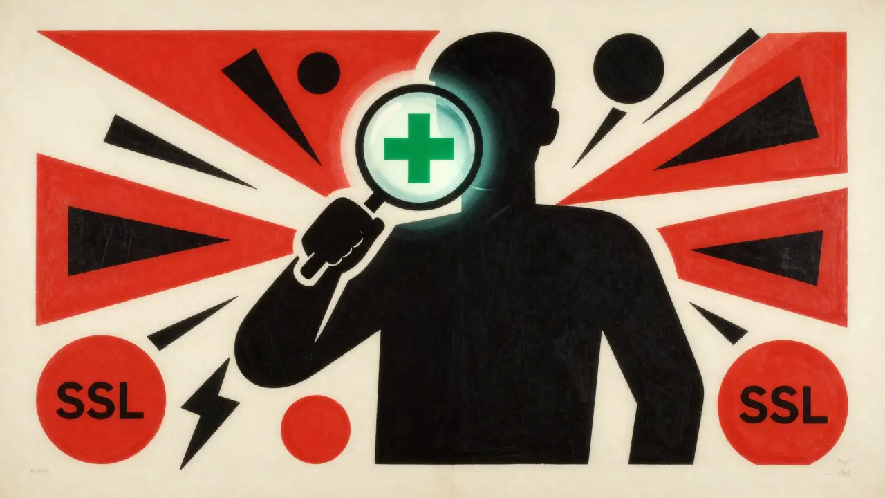 Stilisierter Check für seriöse Online-Apotheken mit grüner Kreuz-Symbolik