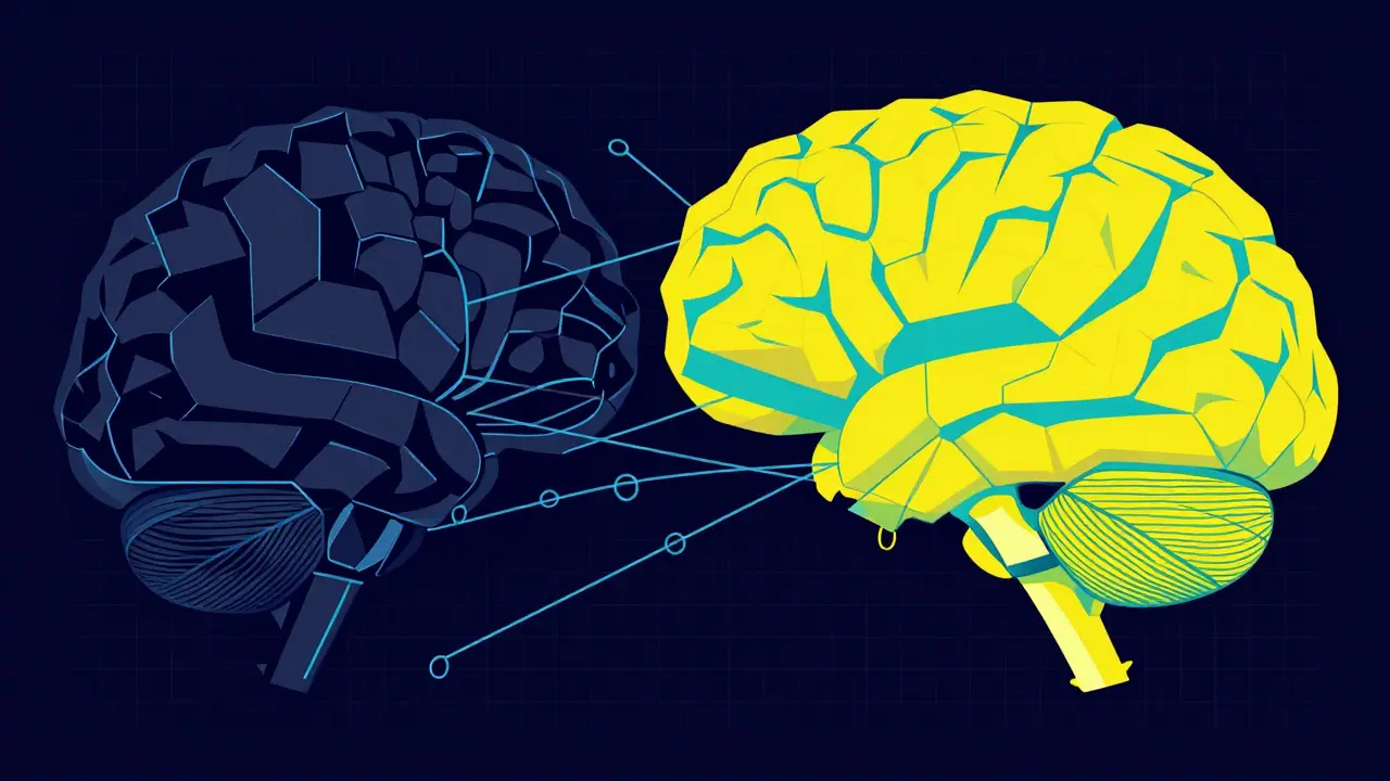Abstract constructivist illustration of brain changes from mindfulness practice