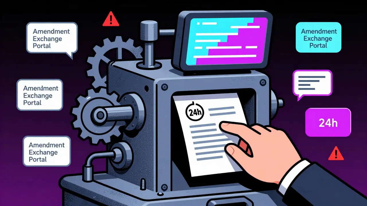 Industrielle Maschine symbolisiert das technische Amendment-Portal und Datenfilterung